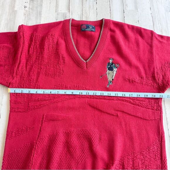 Isle of Cotton Vintage 80s 90s Mens M Golf Sweater Red V-Neck 100% Cotton Retro - Picture 9 of 12